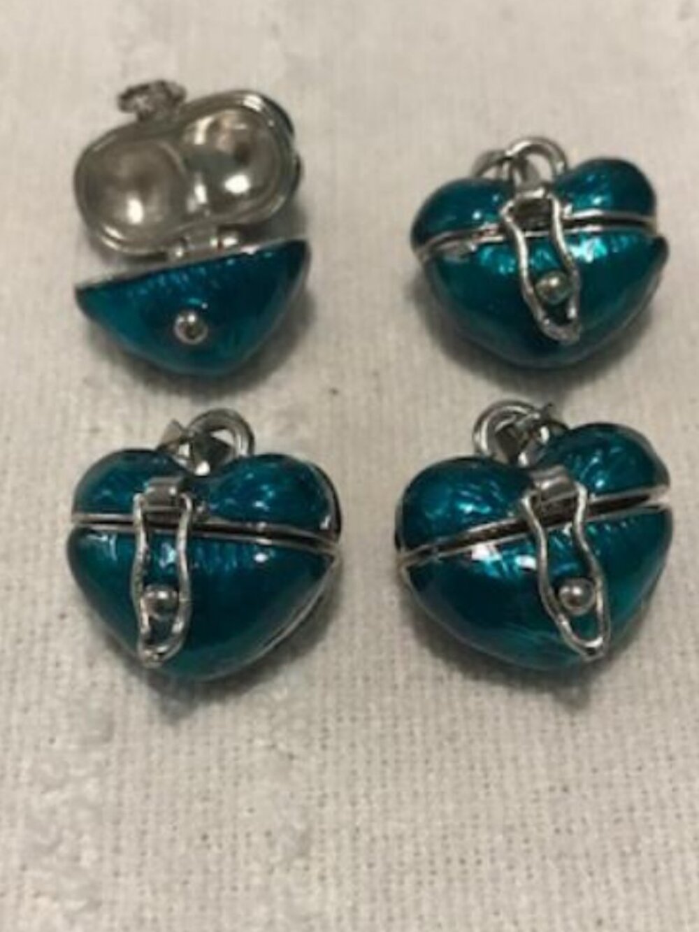 Set of 4 Blue Heart Shaped Locket Necklace with Leather Cords